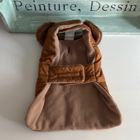 Brown Doggie Coat with Faux Fur Collar Size Small/Medium Fleece Lined - Picture 3 of 8